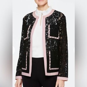 Misook (XL) Lace Black Jacket with Pink Trim (NWT)